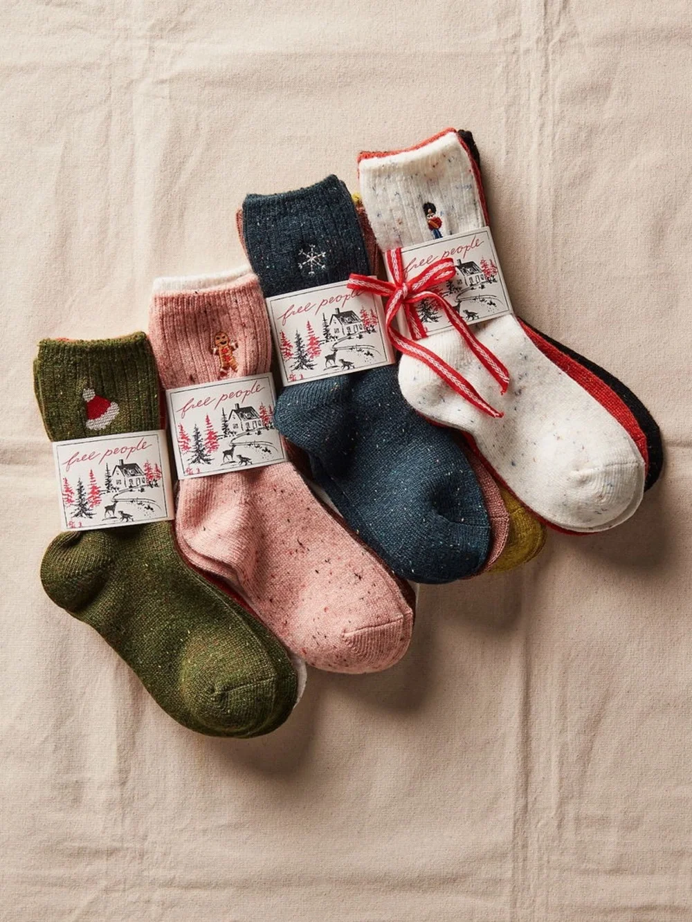 NWT FREE PEOPLE Holiday Heritage Sock Pack | Red/Ivory/Black MSRP $30